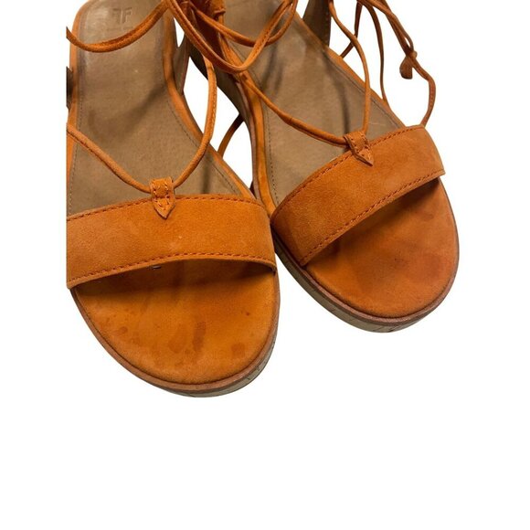 Frye Miranda Gladiator Orange Suede Lace-Up Cork Sole Sandals Flat Heel Size 9 - Picture 5 of 8